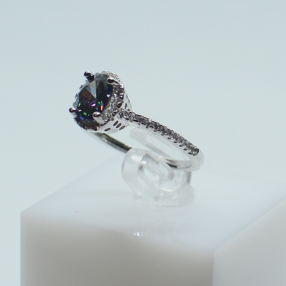 925 Sterling Silver Rainbow Topaz Halo CZ Ring - Picture 2 of 5
